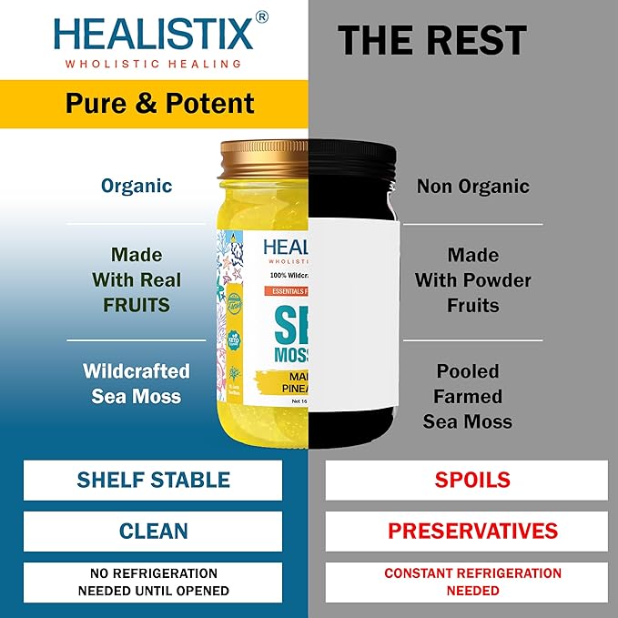Healistix Pineapple Mango Sea Moss Gel [16 Oz] - Exquisitely Crafted from Seamoss Wildcrafted in The Pristine Waters of St Lucia A Natural Delight Sea Vegetable in Glass Jar