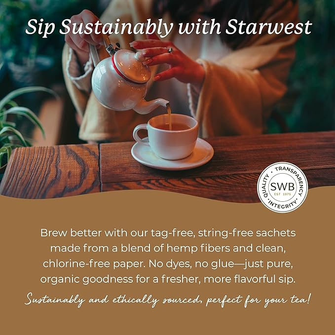 Starwest Botanicals Organic Ashwagandha Tea - Caffeine Free Herbal Tea String Free Sachets USDA Organic Ashwagandha Root Non GMO - Bulk Pack 100 Bags