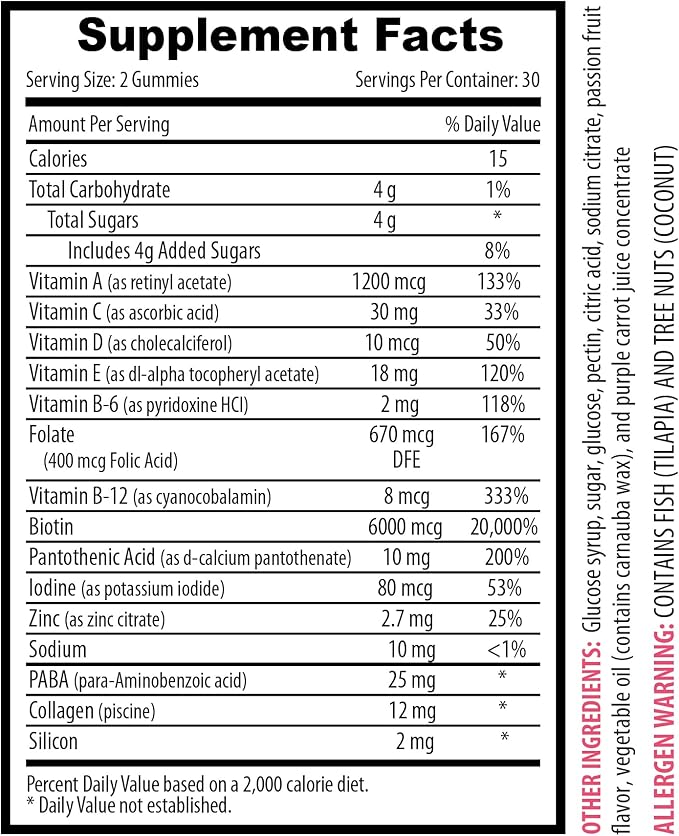 Boost Your Natural Beauty - HAIR SKIN &amp NAILS GUMMIES - Vitamins A B C D E PABA Collagen Passion Fruit aroma Beauty Routine Healthy Habits Antioxidant gummies 3 Bottles 180 Gummies