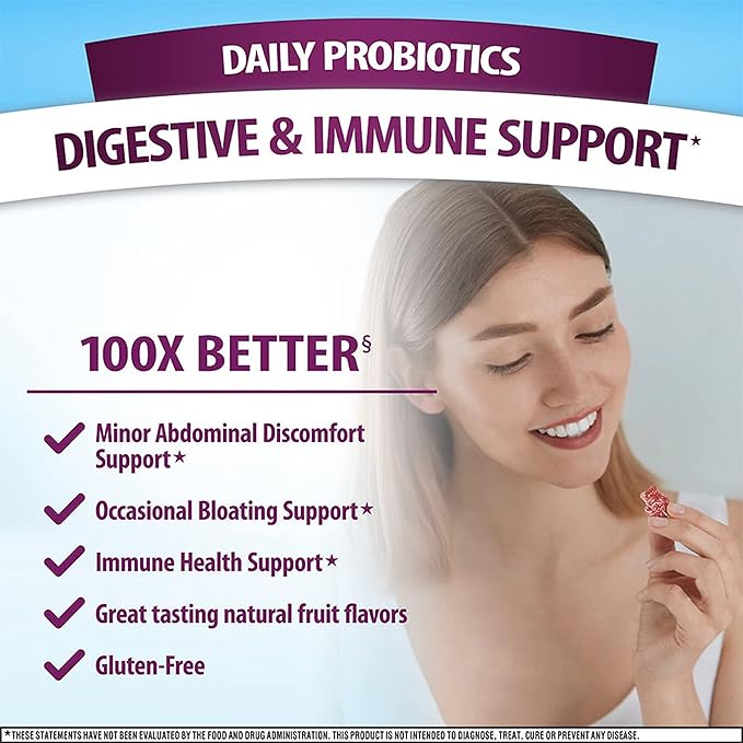 Digestive Advantage Daily Probiotic Gummies for Digestive &amp Gut Health for Men and Women Superfruit Flavor Red 180 Count Pack of 2