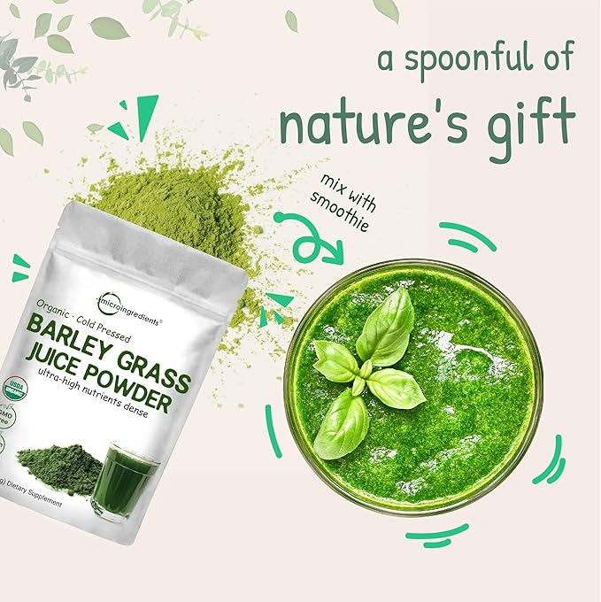Micro Ingredients Organic Barley Grass Juice Powder 10 Ounce Cold Pressed US Grown Immune Vitamin Fibers Minerals Antioxidants and Protein Vegan