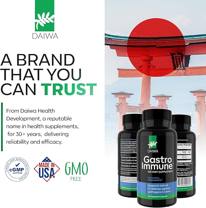 Daiwa GastroImmune - Gut Health and Immunity Supplement - Non-GMO Protein-Based Formula for Digestive Wellness – 60 Capsules
