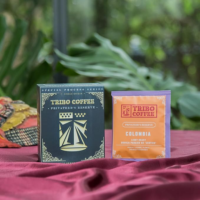 Tribo Coffee Single-Serve Portable Pour Over Drip Coffee - Privateer's Reserve - Colombia Exotico - 5 Servings (Light Roast)
