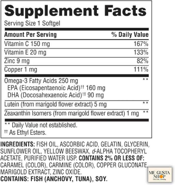 Equate Vision Formula 50+ Softgel Dietary Supplement 300 Count + me Gusta Sticker