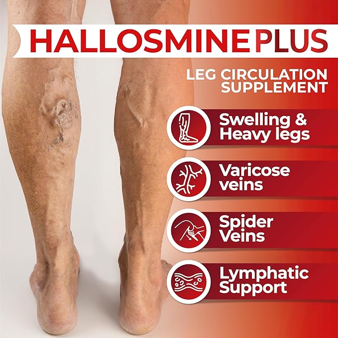 Hallusa Natural Hallosmine Ultra Diosmin 500mg &amp Hesperidin 150mg – Heavy Legs Swelling &amp Vein - Blood Circulation Supplements 60 Caps