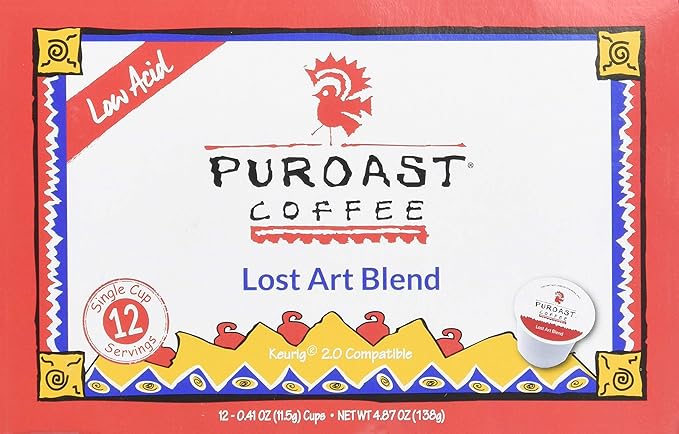 Puroast Low Acid Coffee| Lost Art Single Serve Pods | Medium Roast | High Antioxidants &amp High pH |No Bitter Aftertaste | Reduced Heartburn &amp GERD Friendly | 72 Count - Compatible with Keurig B