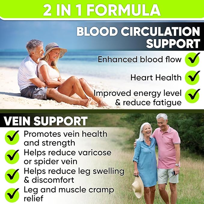 Best Blood Circulation Supplements and Vein Support-Blood Flow Leg Circulation Heart Health and Varicose Veins.with Butcher's Broom and Diosmin.Helps Reduce Swelling &amp Discomfort in Legs.90 Ca