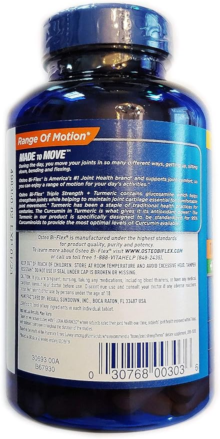 Osteo Bi-Flex Triple Strength + Turmeric 200 Tablets with Glucosamine HCI and Turmeric Curcumin Joint Supplement for Men and Women