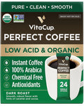 VitaCup Perfect Low Acid Instant Coffee Packets Dark Roast Coffee USDA Organic &amp Fair Trade Third Party Tested for Mycotoxins &amp Pesticides Single Origin Clean &amp Pure 24 ct