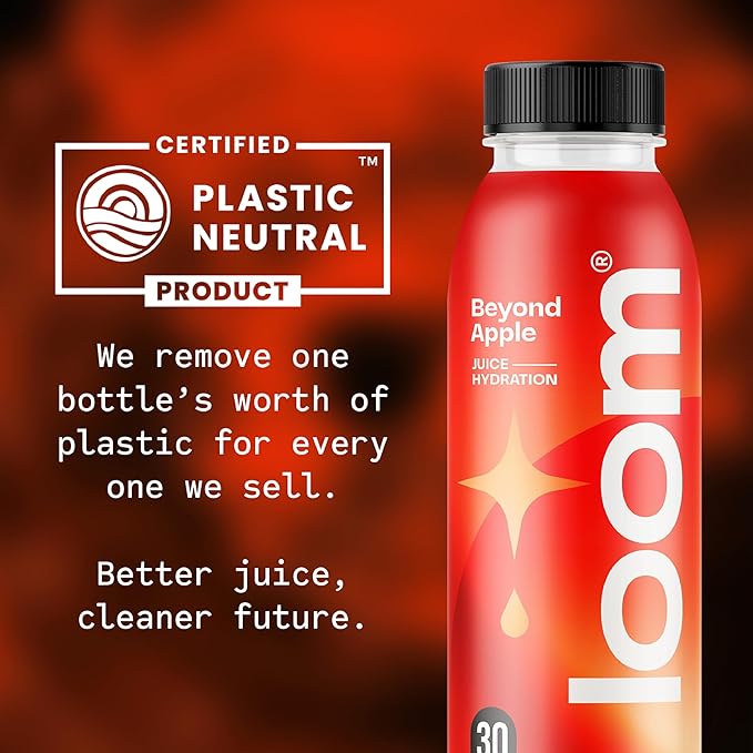 Beyond Apple Juice Drinks by Loom Low Sugar Juice Real Fruit No Added Sugar Healthy Hydration 35 Calories Non-GMO 12 oz bottles 12 pack