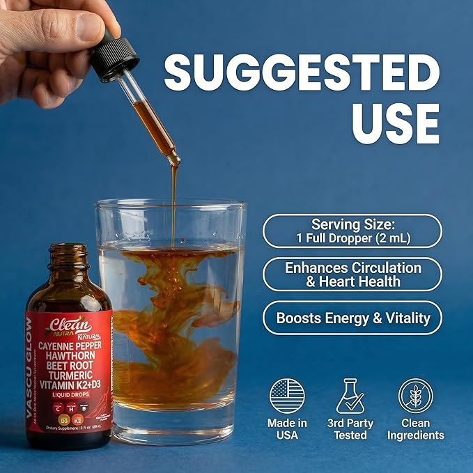 Clean Nutra Cayenne Pepper Drops Supplement Liquid + Hawthorn Berry Vitamin D3 K2 Beet Root Powder Ceylon Cinnamon Turmeric Curcumin Organic Panax Ginseng Berberine Extract 1 Pack