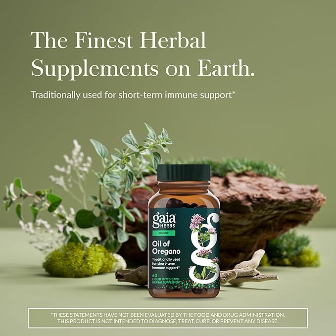 Gaia Herbs Oil of Oregano - Immune &amp Antioxidant Support Supplement - with Oregano Oil Carvacrol &amp Thymol* - 60 Vegan Liquid Phyto-Caps (60 Servings)