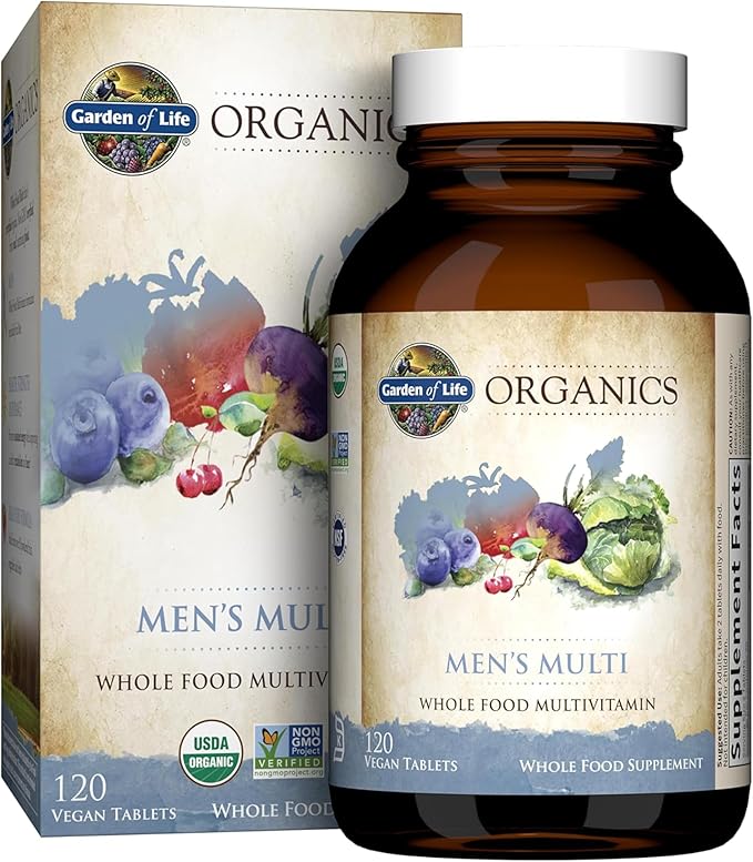 Garden of Life Organics Whole Food Multivitamin for Men 120 Tablets Vegan Mens Vitamins and Minerals for Health and Well-Being Certified Organic Vegan Multi