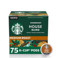 Starbucks K-Cup Coffee Pods Medium Roast House Blend for Keurig Coffee Makers 100% Arabica 1 Box (75 Pods)
