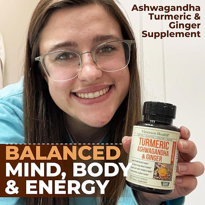 Ashwagandha Organic Turmeric Curcumin Supplement with Ginger Root &amp Black Pepper – Joint Health Energy &amp Immune Support – Antioxidant Blend with 95% Curcuminoids – 2 Pack