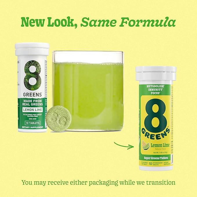 8Greens Supergreens Tablets | Super Greens Powder Superfood Metabolism Immunity &amp Focus Daily Greens Effervescent Tablets Organic: Aloe Vera Spirulina Chlorella Lemon Lime Tube 30 Servings