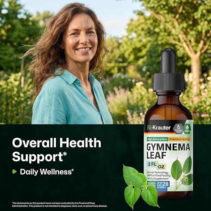 BIO KRAUTER® Gymnema Sylvestre - Liquid Drops Gymnema Sylvestre Extract 530 mg per Serving 2 Fl.Oz 28-Day Supply - Pure &amp Vegan Gurmar for Glucose Metabolism Support* - Alcohol &amp Sugar Free