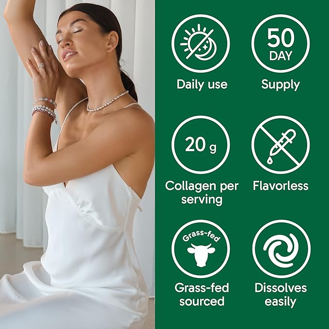 Organika Collagen Powder - for Healthy Hair Skin Nails and Joints. Hydrolyzed Protein Peptides for Better Absorption- Grass-Fed Non-GMO- Unflavoured- 2.2lbs