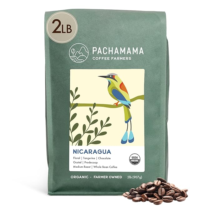 Pachamama Organic Coffee - Nicaragua Medium Roast Whole Bean Coffee - 2 lb - Farmer Owned &amp Regenerative