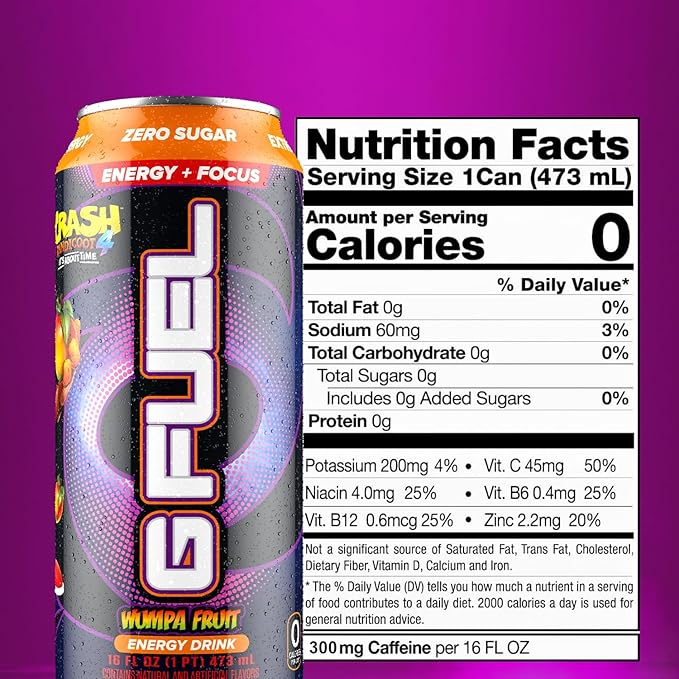 G Fuel Energy Drink Apple Mango Sugar Free Beverage with 300mg Caffeine Daily Energy Boost with Focus Amino Vitamin + Antioxidants 16 oz Cans (Crash Bandicoot 12-Pack)