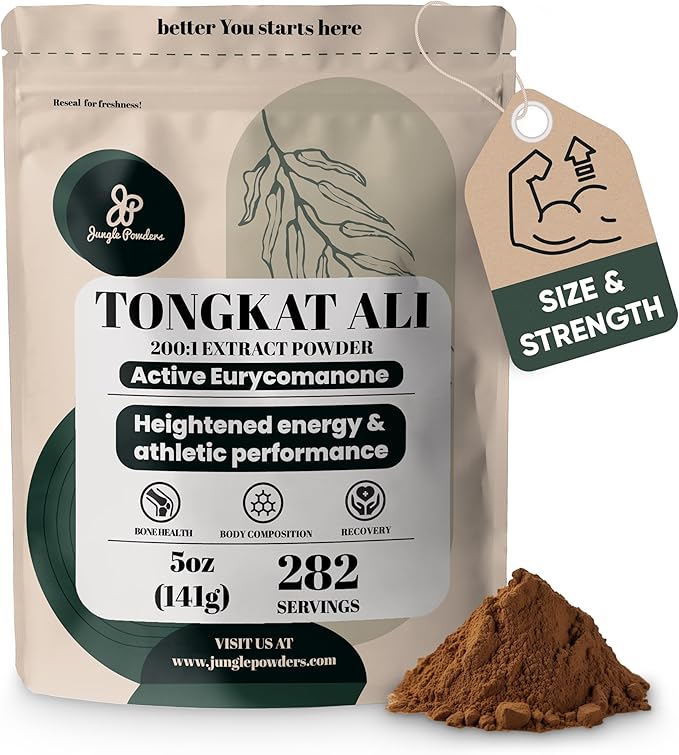 Jungle Powders Tongkat Ali for Men Powder 200:1 Extract 282 Servings 5 Ounce Bag Eurycoma Longifolia Powder Supplement Tonkat-Ali Pure Longjack Root Traditional Mens Health Support for Drive Passion