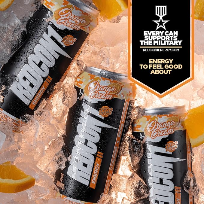 REDCON1 Energy High Performance Drink Orange Cream - Zero Sugar Energy Drink with Alpha GPC Nootropic - 200mg of Natural Caffeine from Green Coffee Beans - Vitamin B6 B12 &amp B5 to Boost Mood (12