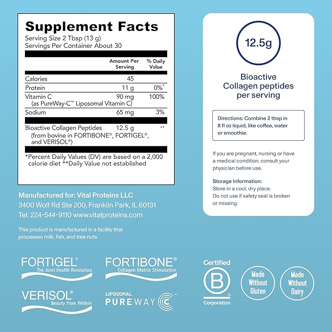 Vital Proteins® Professional Daily Foundational Support 12g Bioactive Collagen Peptides Reduces Fine Lines &amp Wrinkles Supports Joint Mobility**