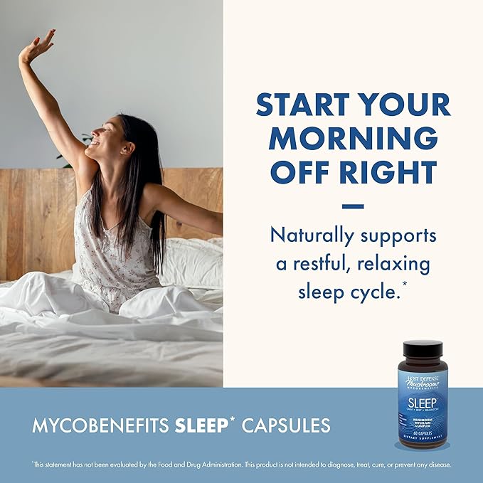 Host Defense MycoBenefits Sleep* Capsules - Rest Support for Healthy Sleep Quality - Calming Supplement with Magnesium Lion's Mane &amp GABA - Aids Balanced Rest Cycles - 60 Capsules (30 Servings)*