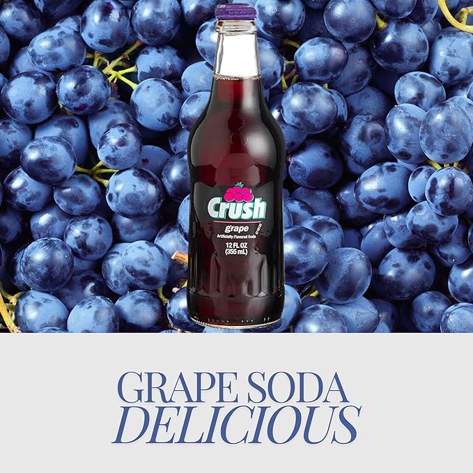 Crush Grape Soda | One of Crush’s Popular Soda Flavors | Real Cane Sugar | Caffeine Free | 12 oz Glass Bottles with Crazy Soda Pop Bottle Opener (12 Pack)