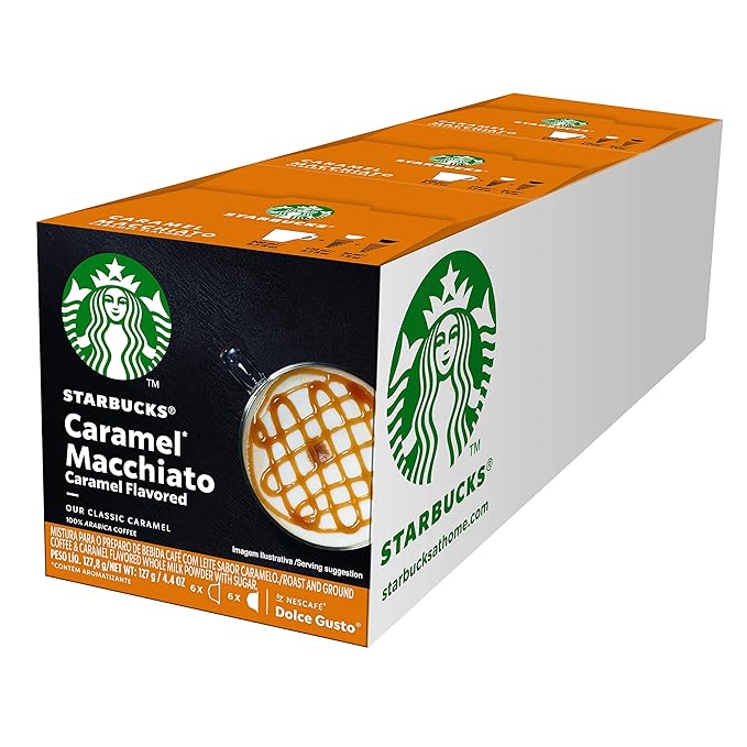 Starbucks Coffee by Nescafe Dolce Gusto Starbucks Caramel Macchiato Coffee Pods 12 capsules Pack of 3 (Packaging May Vary)