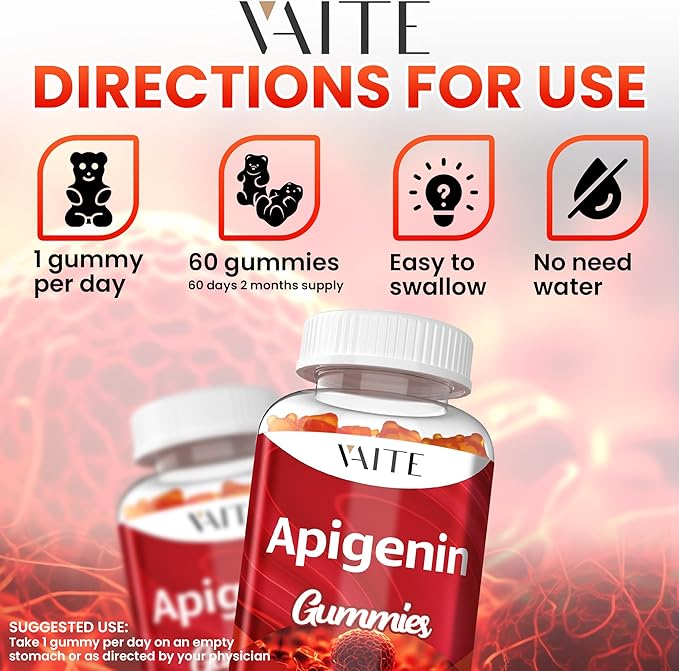 Apigenin Supplement 150mg - Chamomile Extract Vegan Gummies with Flavonoids Bioflavonoids &amp Polyphenols - Plant-Based Relaxation Support - Liposomal Calm Formula - Non-GMO Herbal Mood Balance