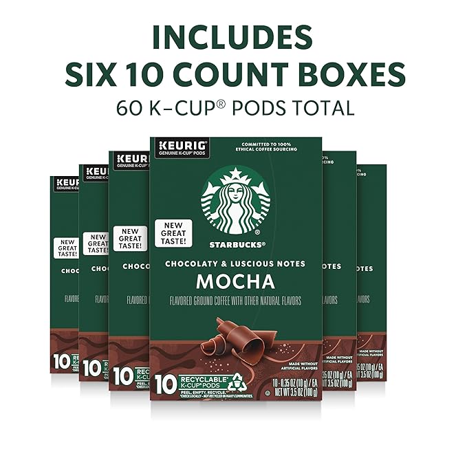 Starbucks K-Cup Coffee Pods Flavored Hot or Iced Coffee Mocha 60 Keurig Pods