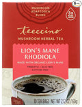 Teeccino Lion's Mane Rhodiola Flavored Mushroom Herbal Tea Caffeine Free Acid Free Kosher 10 Bags (Pack Of 6)