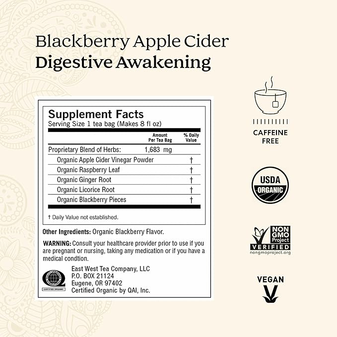 Yogi Tea Blackberry Apple Cider Digestive Awakening Tea - 16 Tea Bags per Pack (6 Packs) - Organic Tea to Support Digestive Health - Includes Ginger Root Licorice Root &amp Raspberry Leaf