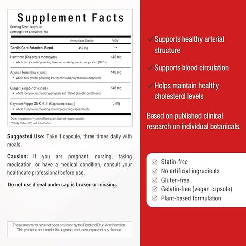 2-Pack | Artery Plaque Maintenance Supplement – Plant-Based Formula for Healthy Cholesterol Levels and Blood Circulation | with Hawthorn Arjuna &amp Ginger | 90 Capsules | Sana Cardio Care