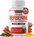 Organic Berberine with Ceylon Cinnamon 2175mg - Premium berberine supplement high purity extract USDA Organic support immune system Berberine Plus Complex Non-GMO Vegan for Men Women 90 Capsules