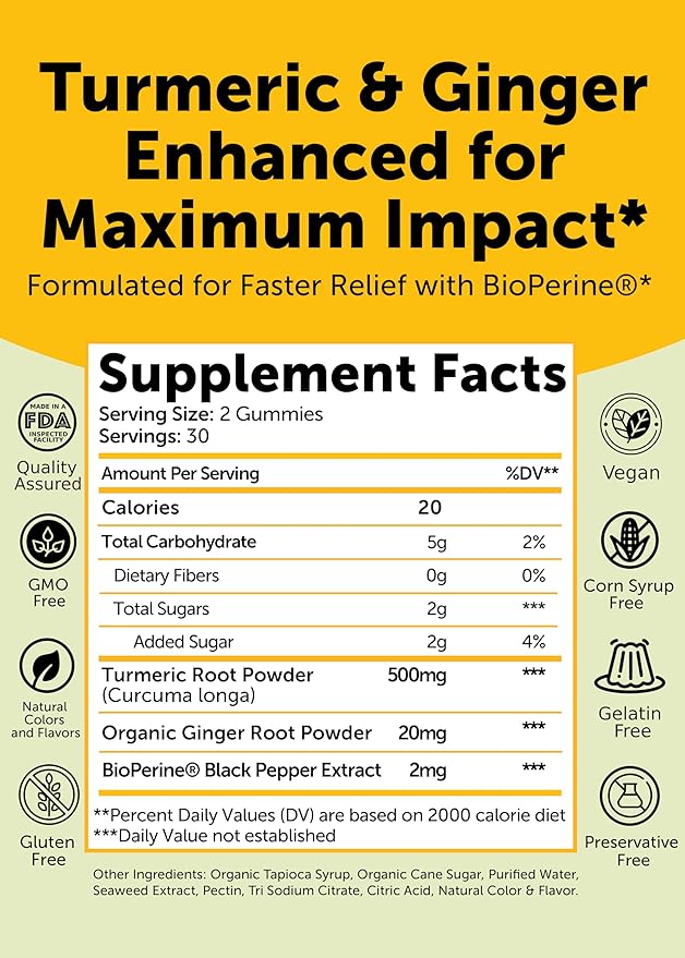 Lunakai USA Made Turmeric and Ginger Supplement Gummies 500mg with Black Pepper – High Absorption Curcumin Turmeric Gummies for Joint Comfort Daily Immune Support Non-GMO - 6 Pack