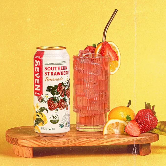 SevenTeas Southern Strawberry Lemonade 16 OZ (Pack of 12 Cans) Organic
