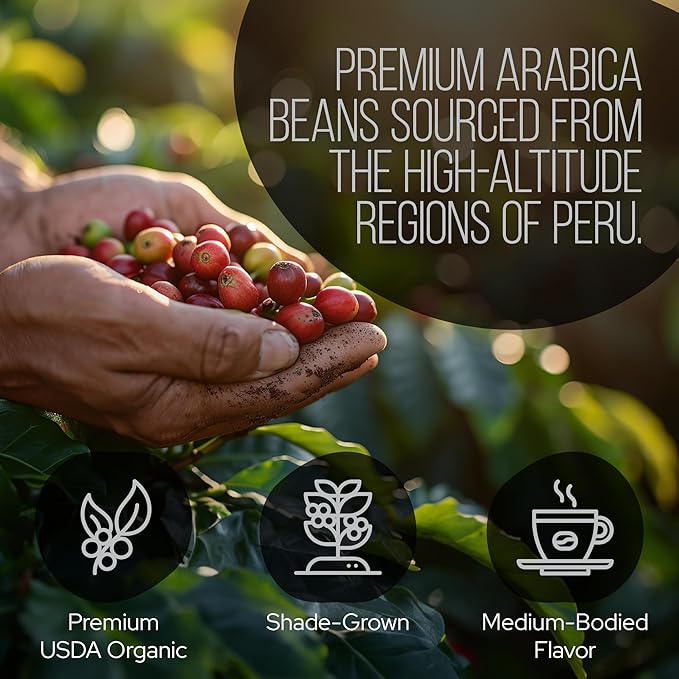 La Republica Peruvian Dark Reserve Coffee Ground for Espresso Maker (Lion's Mane Reishi Chaga Dark Roast 60 Servings)