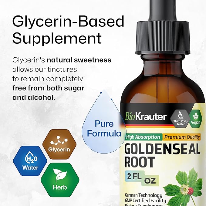 BIO KRAUTER® Goldenseal Root - Pure Vegan Goldenseal Tincture 670mg per Serving 2 Fl.Oz 28-Day Supply - Immune &amp Respiratory Support - Liquid Golden Seal for Digestive Support - Alcohol &amp Suga
