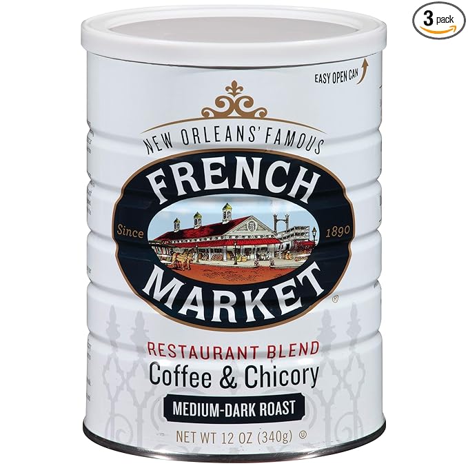 French Market Coffee &amp Chicory Restaurant Blend Medium-Dark Roast Ground Coffee 12oz Can (Pack of 3)