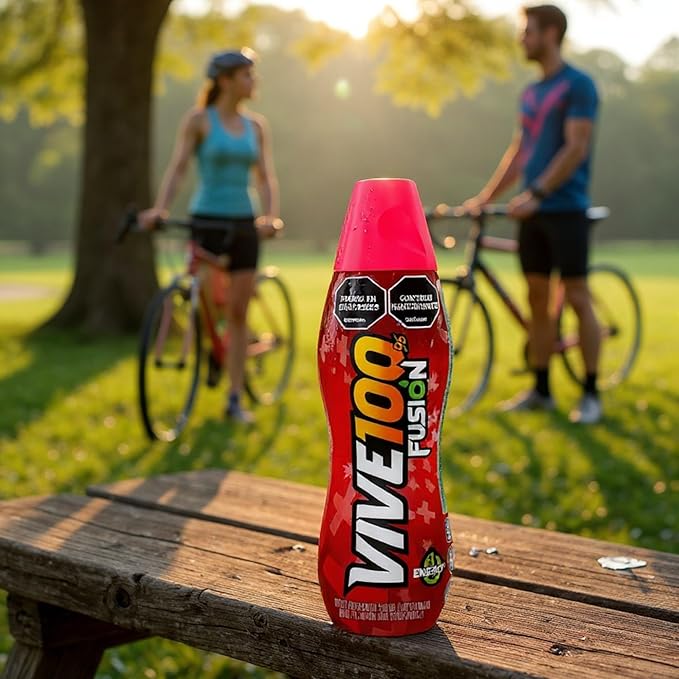 Fusión Vive 100% Energy Drink Red Berries Flavor 380 mL Bottles (Pack of 6)