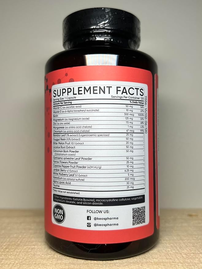Blood Sugar Supplement 120 Capsules Up to 4 Months Supply with Magnesium Cinnamon Zinc Vitamin CE Biotin and Other