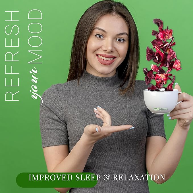 HERBOGANIC Hibiscus Herbal Tea - Digestion and Immune Support | Refreshing and Delicious Blend | Natural Ingredients | 60 Tea Bags