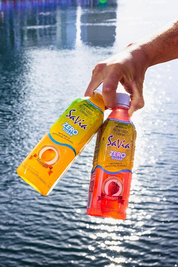 Savia - Zero Sugar Original Aloe Vera Drink Quality Aloe-Based Beverage Made with Real Aloe Pulp &amp Natural Delicious &amp Refreshing Vegetarian Gluten-Free Fat-Free (16.9oz 12-Pack)
