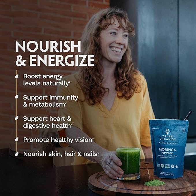 TRIBE ORGANICS Organic Moringa Oleifera Powder for Energy | Joints | Brain Function - High Potency Nutrient Rich Greens Superfood | Natural Leaf Plant Protein | Antioxidant - 200g Pouch