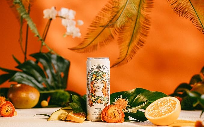 GREATER THAN Hydration for Her - Nutrient Enhanced Coconut Water Electrolyte Beverage with Real Fruit Plant-Based Vitamins &amp Fiber Clean Functional Hydration Orange Mango 12 oz (12 Pack)