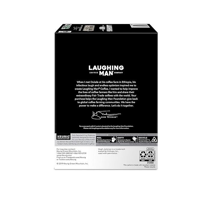 Laughing Man Ethiopia Sidama Keurig Single-Serve K Cup Pods Fair Trade Light Roast Coffee 88Count Ethiopia Sidama 22 Count (Pack of 4)