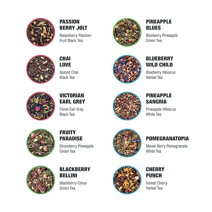 Tiesta Tea - Discovery Sampler Dry Flight Set Loose Leaf High to No Caffeine Hot &amp Iced Up to 200 Cups Tea Variety Pack with Green Herbal Black &amp Chai Brew 20 Resealable Sample Pouches