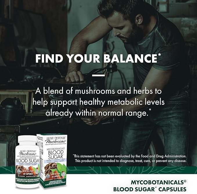 Host Defense MycoBotanicals Capsules - Herbal Supplement with Chaga Reishi &amp Maitake Mushrooms - Mushroom Mycelium Supplement for Healthy Balance - 60 Capsules (30 Servings)*